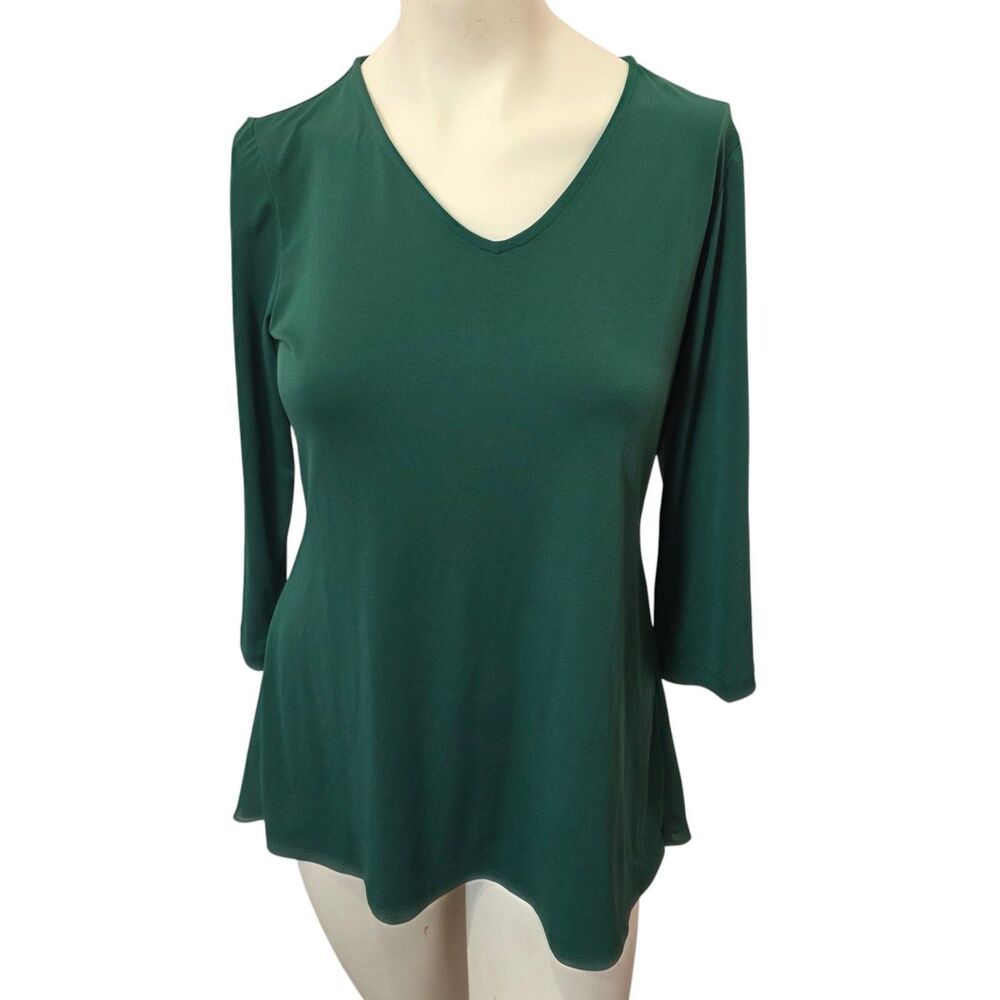 Susan Graver Green Liquid Knit Tunic Top XXS 3/4 Sleeve‎ Flowy Stretch